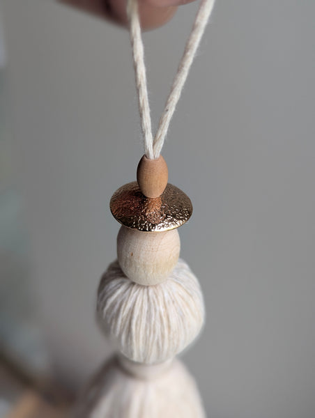 Handmade Small Cotton Tassel with Copper and Wood Accents #194