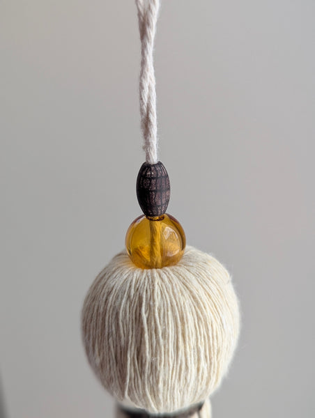 Handmade Large Cotton Tassel with Amber Glass Bead #167