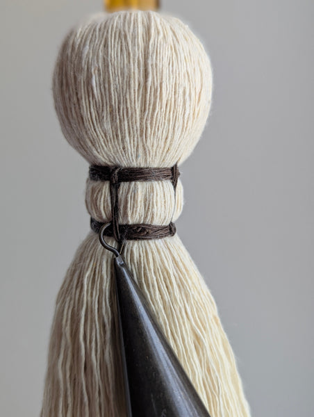 Handmade Large Cotton Tassel with Amber Glass Bead #167