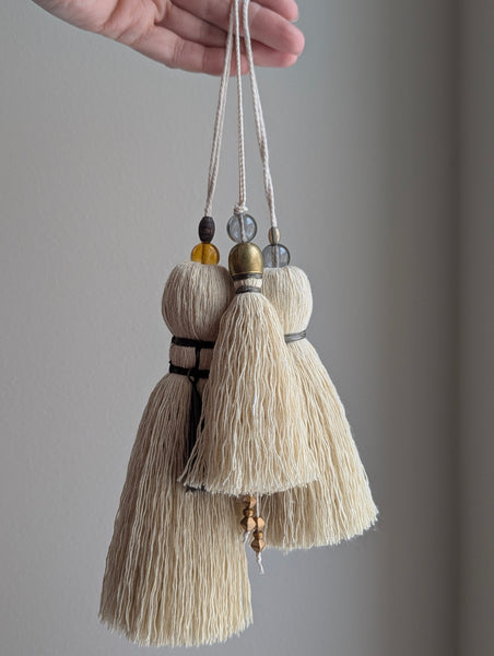Handmade Small Cotton Tassel with Amber Glass Bead and #166 Gold