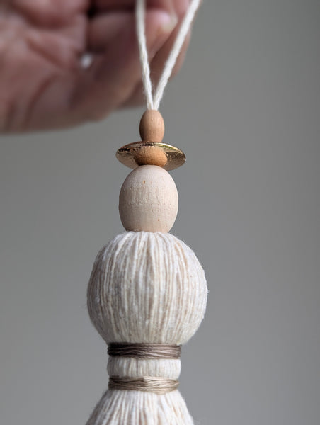 Handmade Small Cotton Tassel with Copper and Wood Accents #194