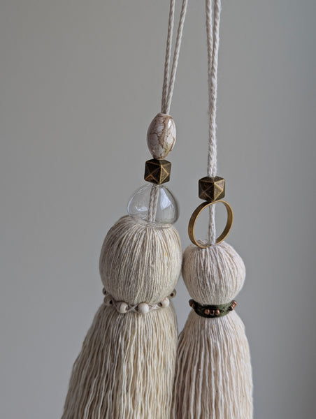 Handmade Door Knob Tassel with Brass, Glass, and Ceramic Beads #192