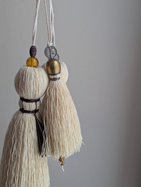Handmade Small Cotton Tassel with Amber Glass Bead and #166 Gold