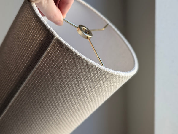cream lamp shade in drum shape with natural crosshatch fabric 