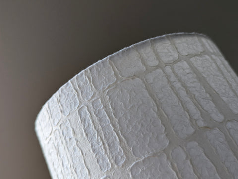 white textured paper lamp shade with geometric pattern 