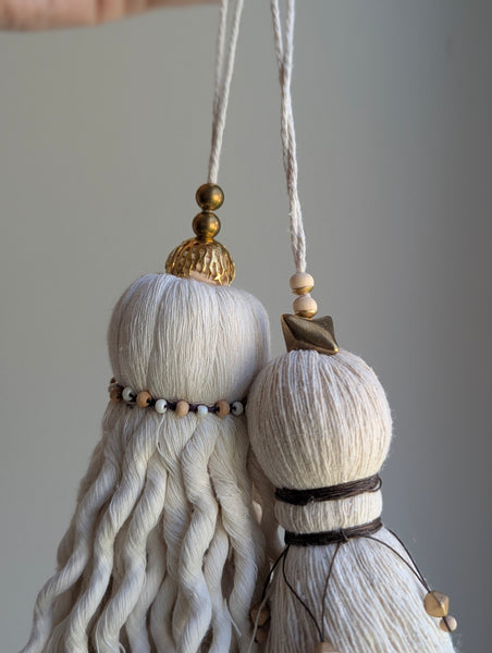 Handmade Large Cotton Door Tassel with Wavy Fringe and Brass Beads #180