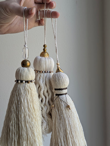 Handmade Large Cotton Door Tassel with Wavy Fringe and Brass Beads #180