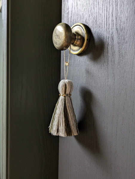 Green and Natural Cotton Tassel with Jasper Stones