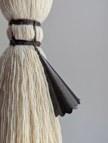 Handmade Large Cotton Tassel with Amber Glass Bead #167