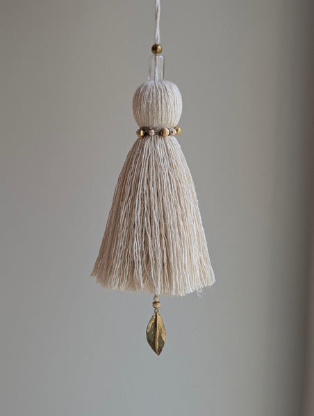 Handmade Large Cotton Door Tassel with Autumn Leaf in Brass #182