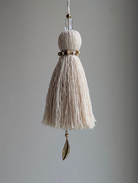 Handmade Large Cotton Door Tassel with Autumn Leaf in Brass #182