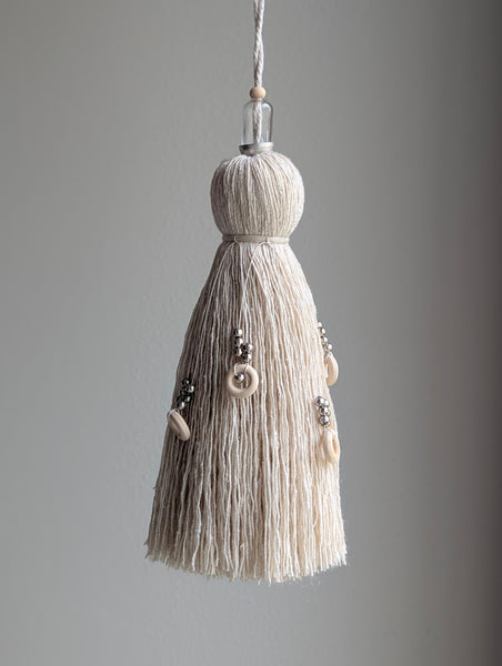 Handmade Door Knob Tassel with Silver and Wooden Accents #186