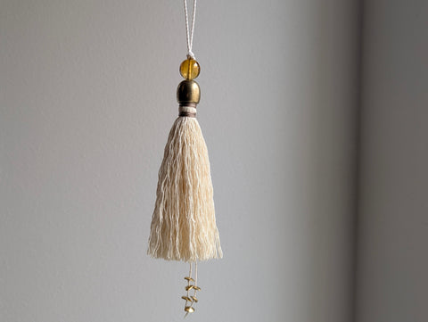 Handmade Small Cotton Tassel with Amber Glass Bead and #166 Gold
