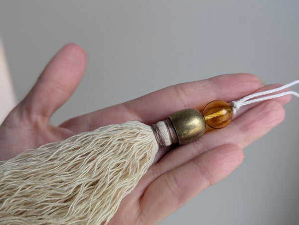 Handmade Small Cotton Tassel with Amber Glass Bead and #166 Gold