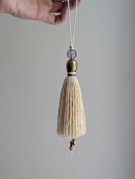 Handmade Small Cotton Tassel with Gray Glass Bead and #166