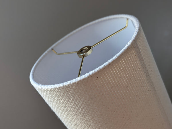 cream lamp shade in drum shape with natural crosshatch fabric 