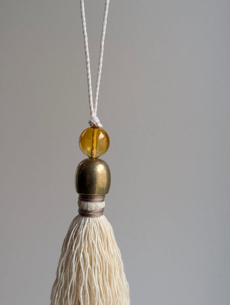 Handmade Small Cotton Tassel with Amber Glass Bead and #166 Gold