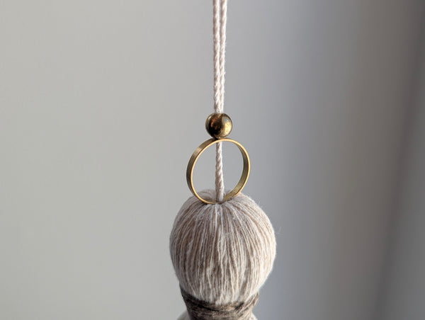 Handmade Cotton Tassel Door Knob Hanger with Brass and Wooden Accents #172