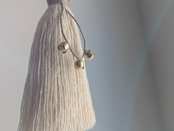 Handmade Cotton Tassel Door Knob Hanger with Brass and Wooden Accents #172