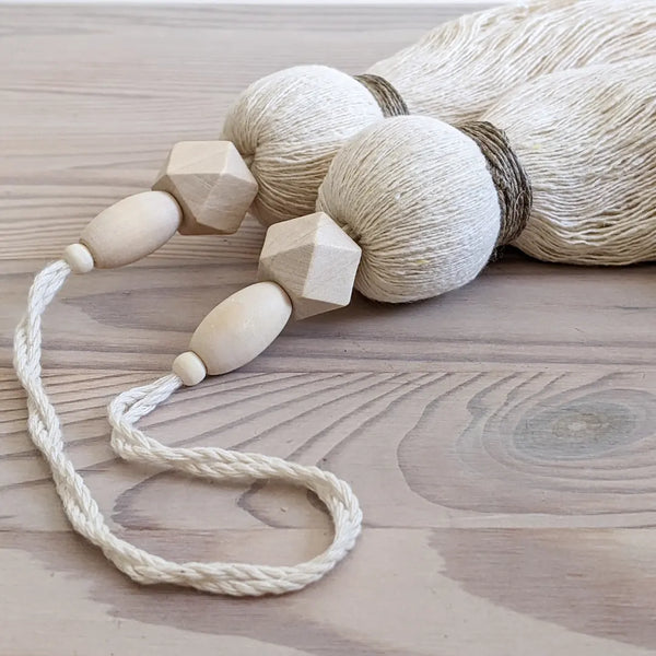 large double tassel with wooden beads and tan twine for hanging on door knobs or cabinet knobs