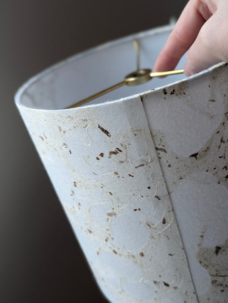 modern pebbled paper lampshade with textured paper in white and cream colorway