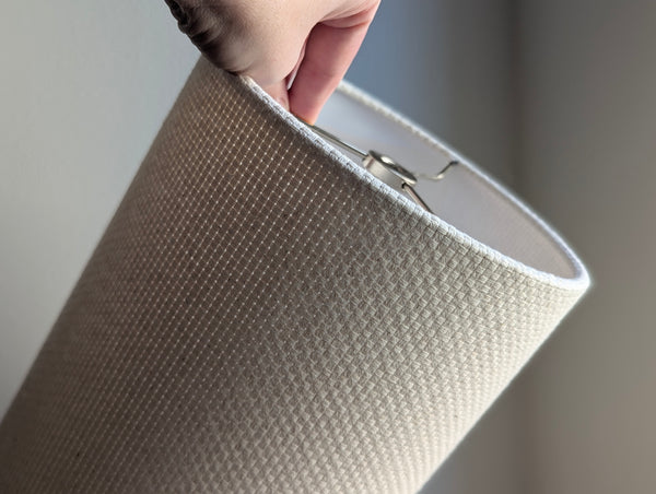 natural crosshatch textured lamp shade with nickel spider washer hardware