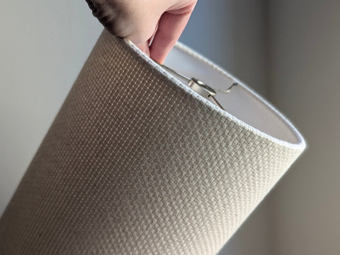 natural crosshatch textured lamp shade with nickel spider washer hardware