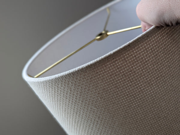 cream lamp shade in drum shape with natural crosshatch fabric 