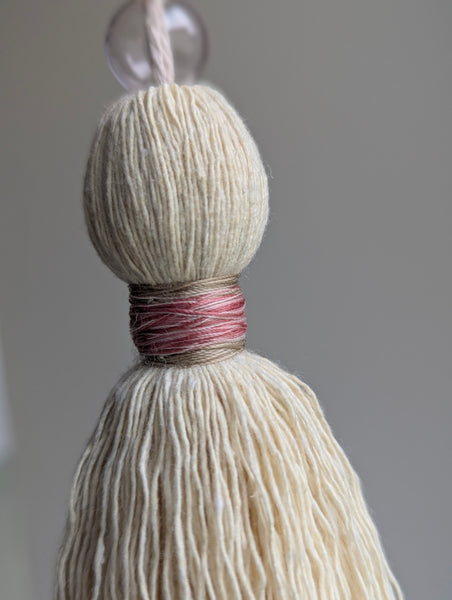 Handmade Small Cotton Tassel with Pink Glass Bead and Freshwater Pearl #193