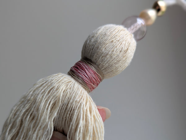 Handmade Small Cotton Tassel with Pink Glass Bead and Freshwater Pearl #193