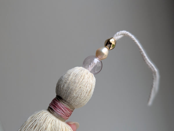 Handmade Small Cotton Tassel with Pink Glass Bead and Freshwater Pearl #193