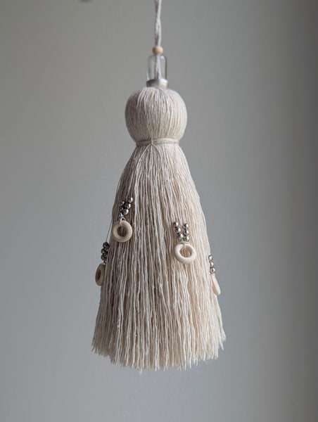 Handmade Door Knob Tassel with Silver and Wooden Accents #186