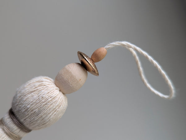 Handmade Small Cotton Tassel with Copper and Wood Accents #194