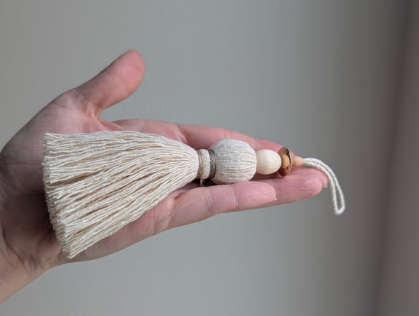 Handmade Small Cotton Tassel with Copper and Wood Accents #194