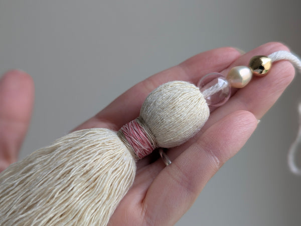 Handmade Small Cotton Tassel with Pink Glass Bead and Freshwater Pearl #193