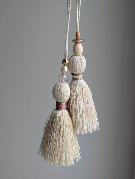 Handmade Small Cotton Tassel with Copper and Wood Accents #194