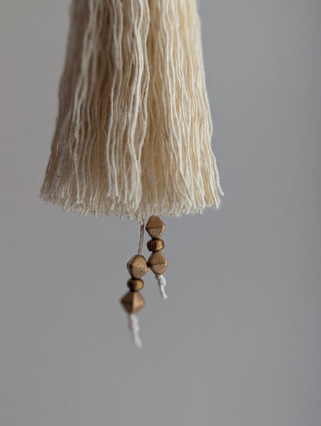 Handmade Small Cotton Tassel with Gray Glass Bead and #166