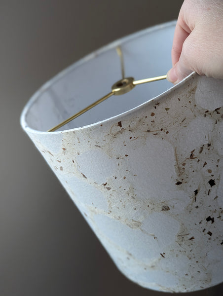 modern pebbled paper lampshade with textured paper in white and cream colorway