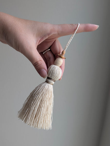 Handmade Small Cotton Tassel with Copper and Wood Accents #194