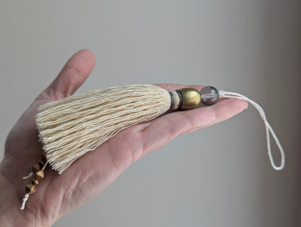 Handmade Small Cotton Tassel with Gray Glass Bead and #166