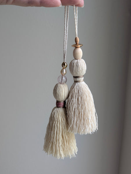 Handmade Small Cotton Tassel with Copper and Wood Accents #194