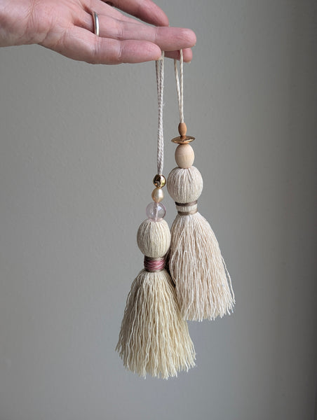 Handmade Small Cotton Tassel with Copper and Wood Accents #194