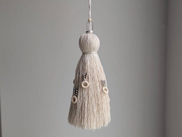 Handmade Door Knob Tassel with Silver and Wooden Accents #186