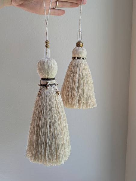 Handmade Medium Cotton Door Tassel with Brass and Glass Beads #178