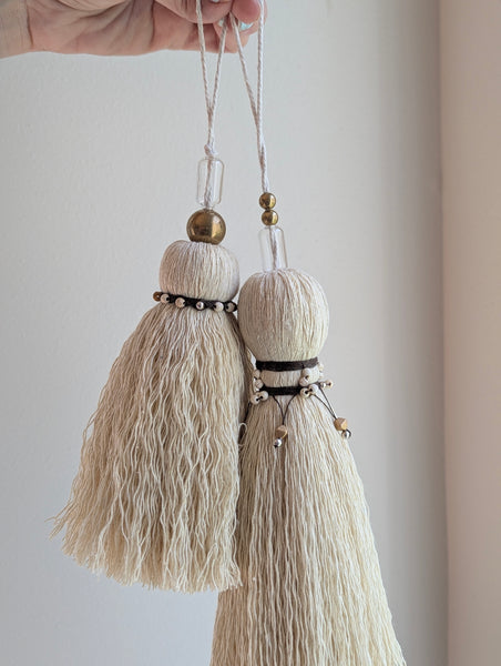 Handmade Medium Cotton Door Tassel with Brass and Glass Beads #178