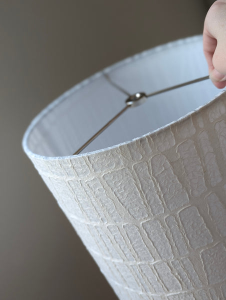 white textured paper lamp shade with geometric pattern 