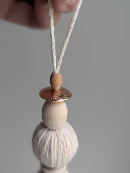 Handmade Small Cotton Tassel with Copper and Wood Accents #194