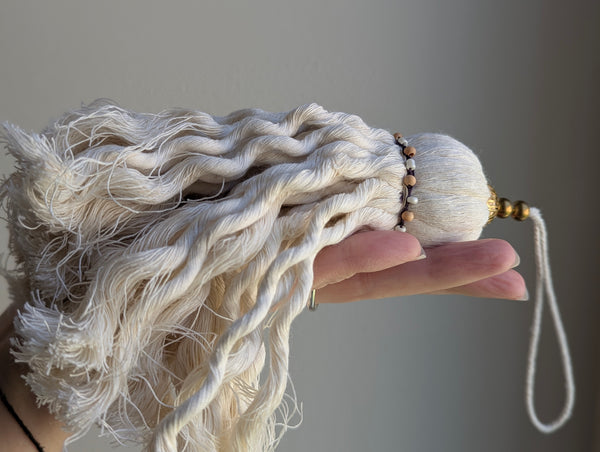 Handmade Large Cotton Door Tassel with Wavy Fringe and Brass Beads #180