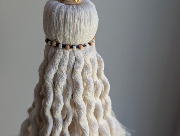 Handmade Large Cotton Door Tassel with Wavy Fringe and Brass Beads #180