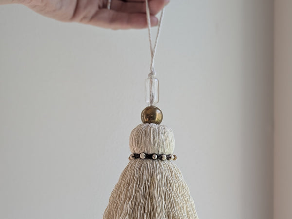 Handmade Medium Cotton Door Tassel with Brass and Glass Beads #178